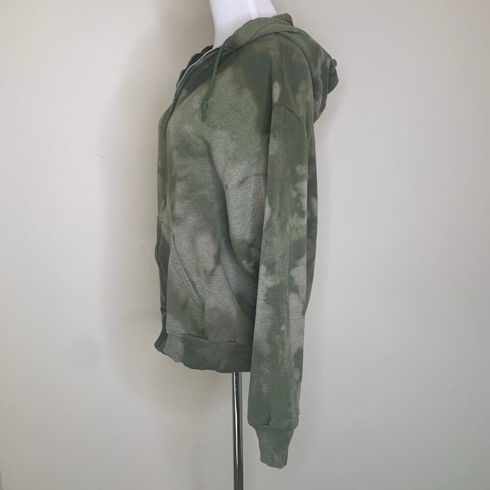 Army Green Tan Bleach Dyed Hoodie Medium - Picture 3 of 7